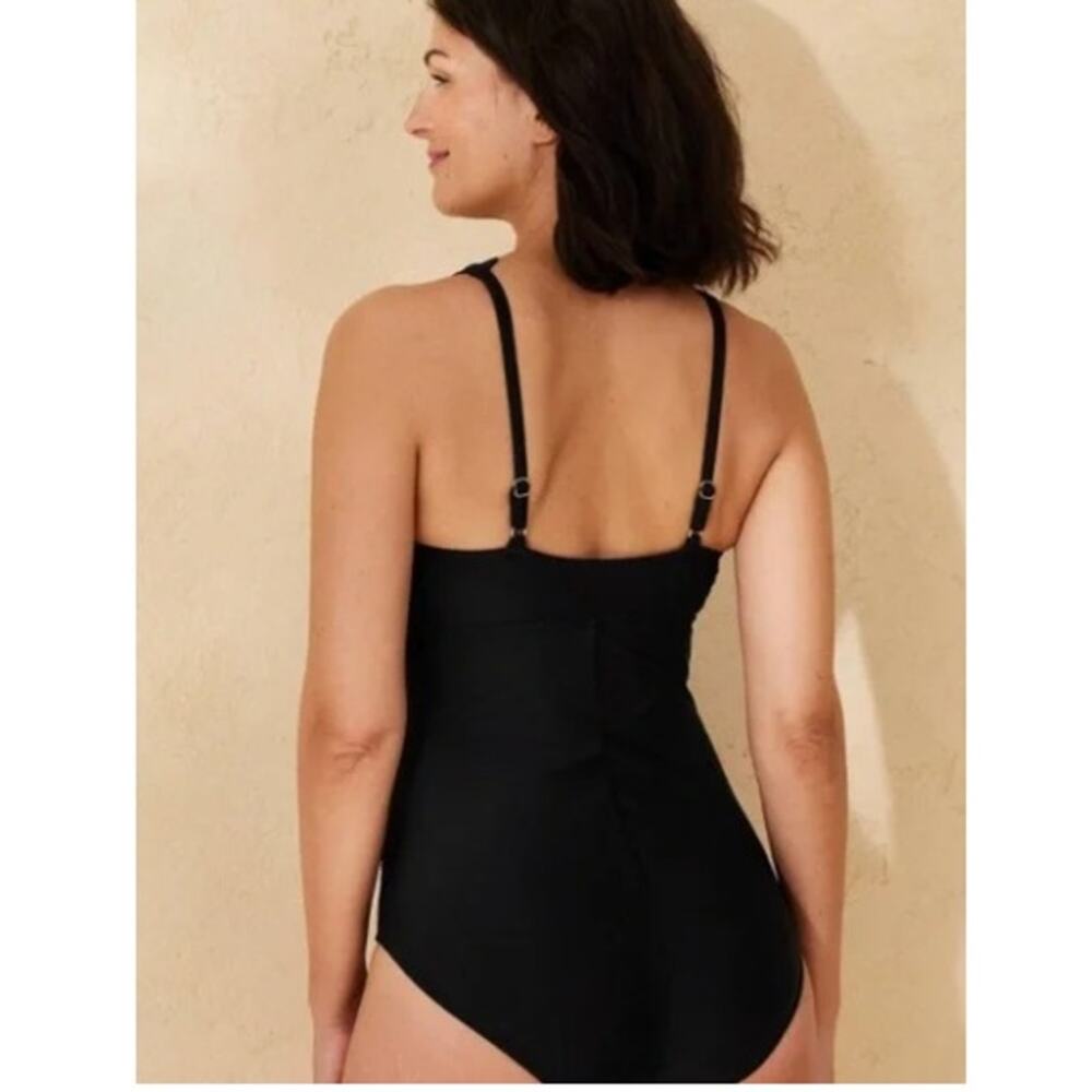 Shade & Shore Black Scallop Trim Long Torso One Piece Swimsuit NWT Large - Picture 3 of 7